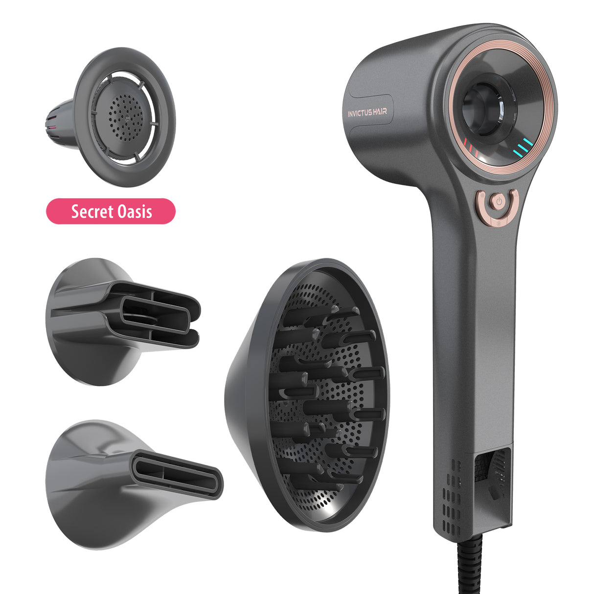 Secador Invictus Hair D7 con fragancia Secret Oasis – Set 5 piezas (Consigue Accesorio Oasis GRATIS)